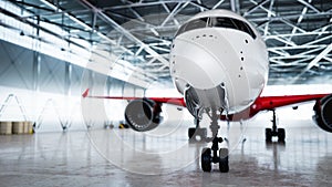 Big airplane in aircraft hangar