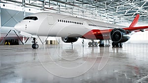 Big airplane in aircraft hangar