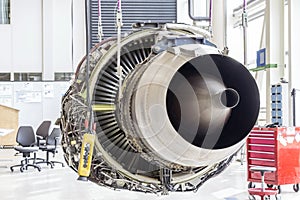 Big airplane engine during maintenance