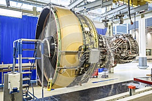 Big airplane engine during maintenance