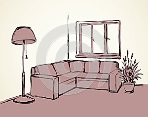 Corner sofa. Vector drawing