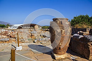 Big antique pithos in the Minoan palace in Malia, Crete