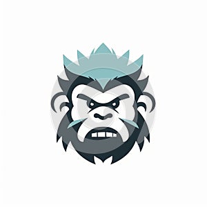 Big Ape Head Logo Template Set With Gorilla Symbol And Blue Haired Face