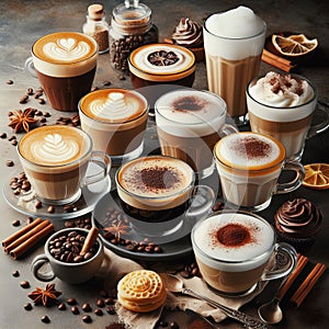 Big Assortment of coffee drinks and treats