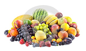 Big assortment of Fresh Organic Fruits isolated on white photo