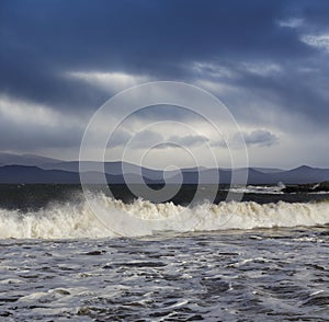 Big Atlantic waves during a stormy weather in County Kerry, Ireland