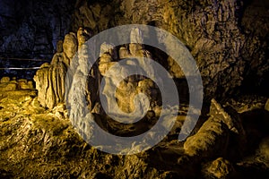 Big Azishskaya cave with speleothem in Adygeya, Russia photo