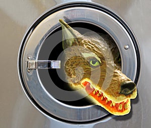 Big bad wolf head in washing machine nasty surprise attack photo