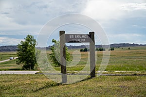 Big Badlands Overlook in Badlands National Park, sign for the pullout in South Dakota