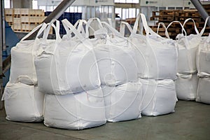 Big bag for plastic resin in warehouse factory delivery to customers