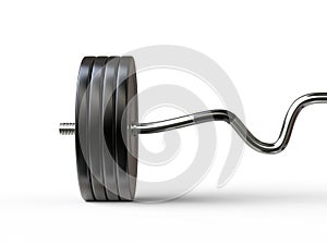 Big barbell weight with EZ bar - front view closeup