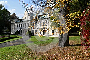 Big baroque manor house or Mieroszewski Palace in a park in Bedzin, southern Poland