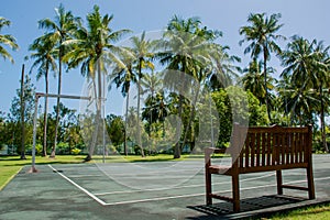 Big basketball sport playing field at the tropical resort near jungles