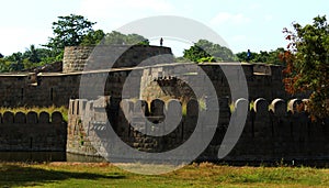 Big battlement of vellore fort with trees