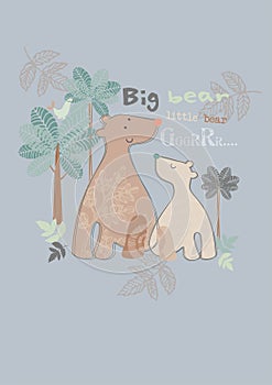 Big bear with palm trees. Cute T-shirt design for kids