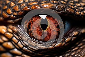 Big beautiful brown dragon eye, wildlife lizard, macro iguana eye. Tropical fantastic nature
