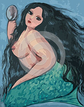 Big beautiful mermaid and mirror