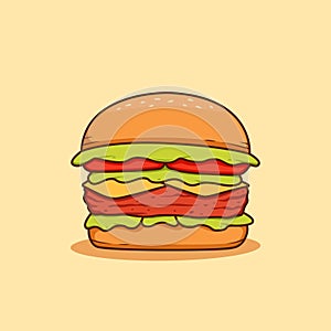 big beef meat cheese burger illustration vector, cartoon cheeseburger illustration