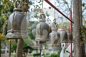 Big bell hanging, traditional thai style bells at temple, focus selective