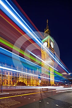 Big Ben behind light beams