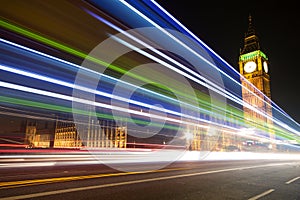 Big Ben with blurred lights at dusk, London