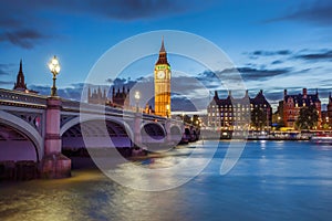 Big Ben with bridge in the evening, London, United Kingdom