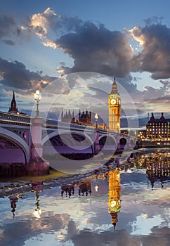 Big Ben with bridge in the evening, London, United Kingdom