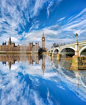 Big Ben with bridge in London, England