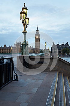 Big Ben and bridge, nobody in the early morning in London