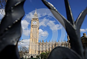 Big Ben Clock Tower in London and houses of parliament, UK, in a sunny day.