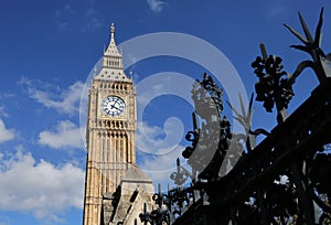 Big Ben Clock Tower in London and houses of parliament, UK, in a sunny day.