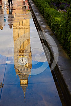 Big Ben Clock Tower puddle reflection London