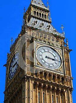 Big Ben close up with blue sky,London