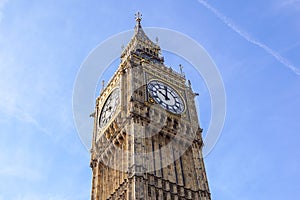 Big Ben Elizabeth tower clock face, Palace of Westminster, London, UK