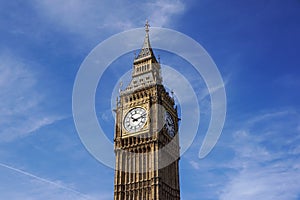 Big Ben Elizabeth tower clock face, Palace of Westminster, London, UK