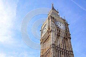 Big Ben Elizabeth tower clock face, Palace of Westminster, London, UK