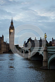 Big Ben and empty bridge, nobody in the early morning in London