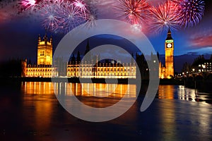 Big Ben with firework, celebration of The New Year