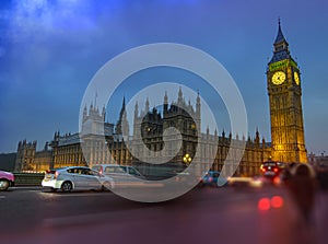 Big Ben or the Great Bell of the striking clock at the north end of the Palace of Westminster in London.