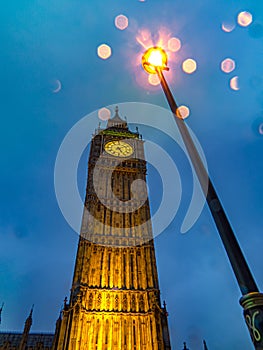 Big Ben or the Great Bell of the striking clock at the north end of the Palace of Westminster in London.