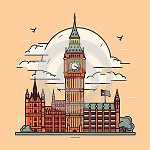 Big Ben hand-drawn comic illustration. Big Ben. Vector doodle style cartoon illustration