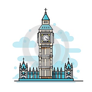 Big Ben hand-drawn comic illustration. Big Ben. Vector doodle style cartoon illustration