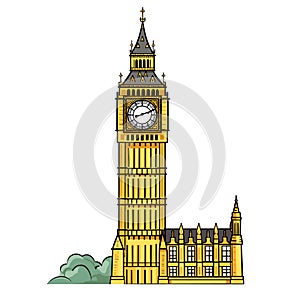 Big Ben hand-drawn comic illustration. Big Ben. Vector doodle style cartoon illustration