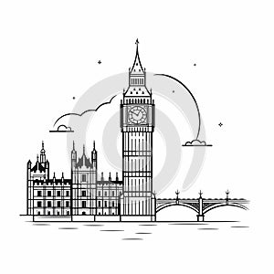 Big Ben hand-drawn comic illustration. Big Ben. Vector doodle style cartoon illustration