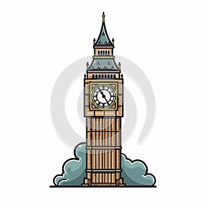 Big Ben hand-drawn comic illustration. Big Ben. Vector doodle style cartoon illustration