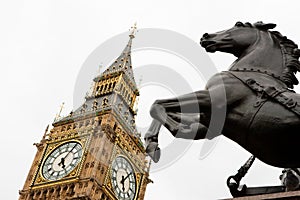 Big Ben and horse statue. London