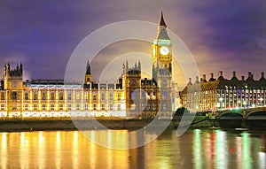 Big Ben and House of Parliament at night, London.