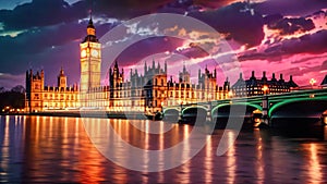 Big Ben and Houses of Parliament at night, London, UK, Big Ben and the Houses of Parliament at night in London, UK, AI Generated