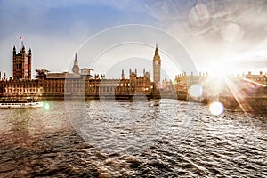 big Ben and Houses of Parliament at sunset,  London, UK