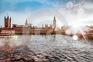 big Ben and Houses of Parliament at sunset,  London, UK